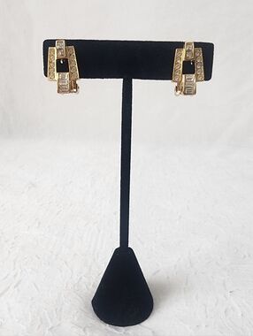 Auth Dior Crystal Gold Clip Earrings